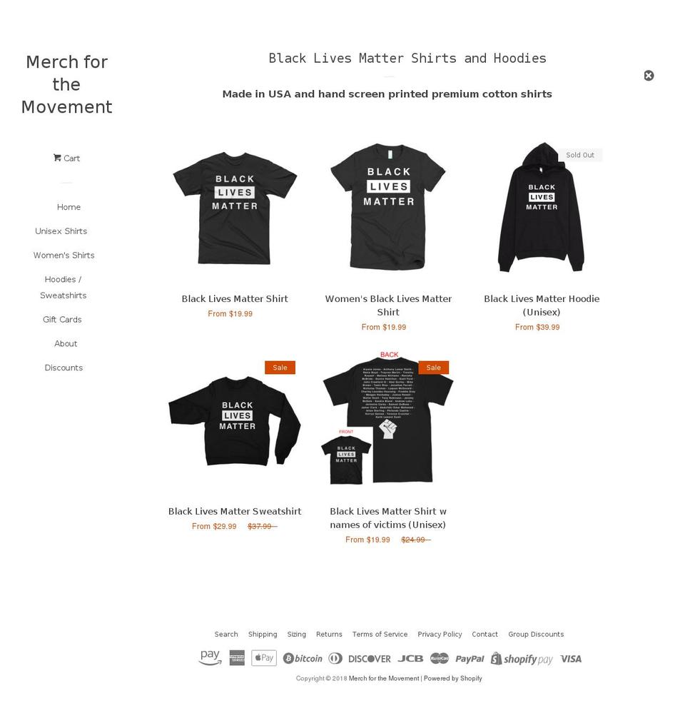 merchforthemovement.com shopify website screenshot