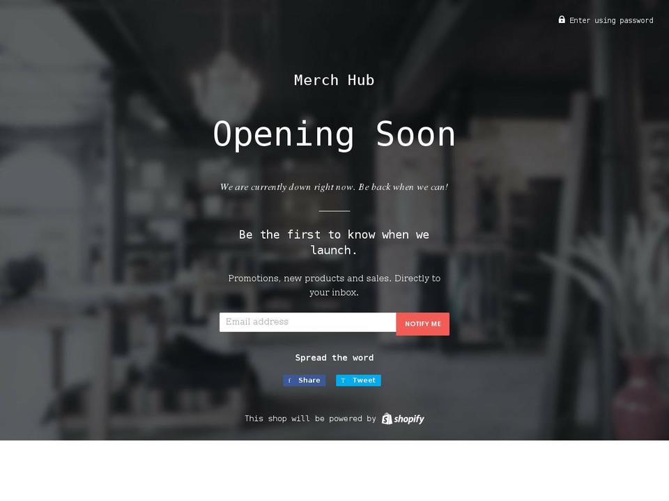 merchhubworldwide.com shopify website screenshot