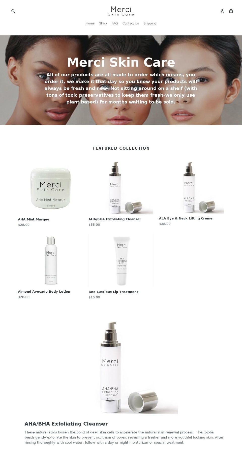 merciskincare.com shopify website screenshot