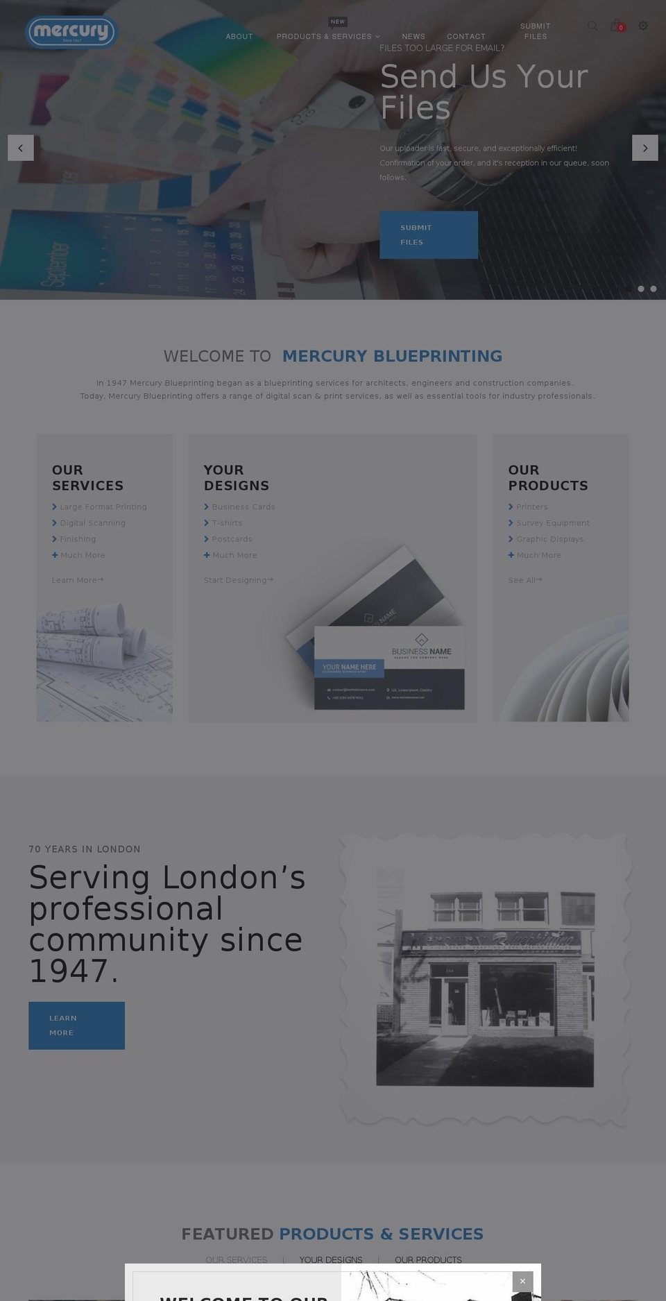 mercuryblueprinting.com shopify website screenshot