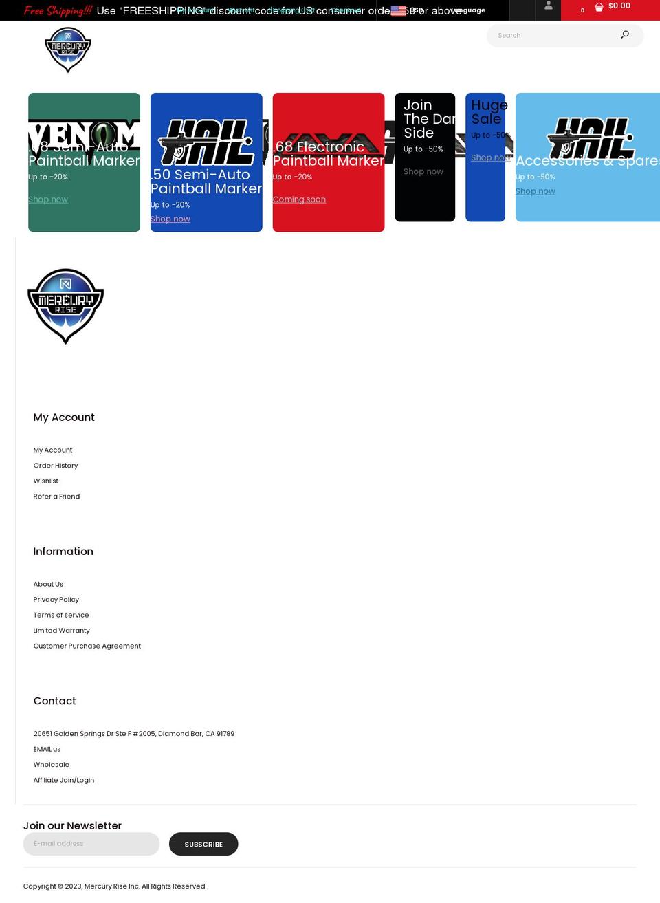 mercuryrise.com shopify website screenshot