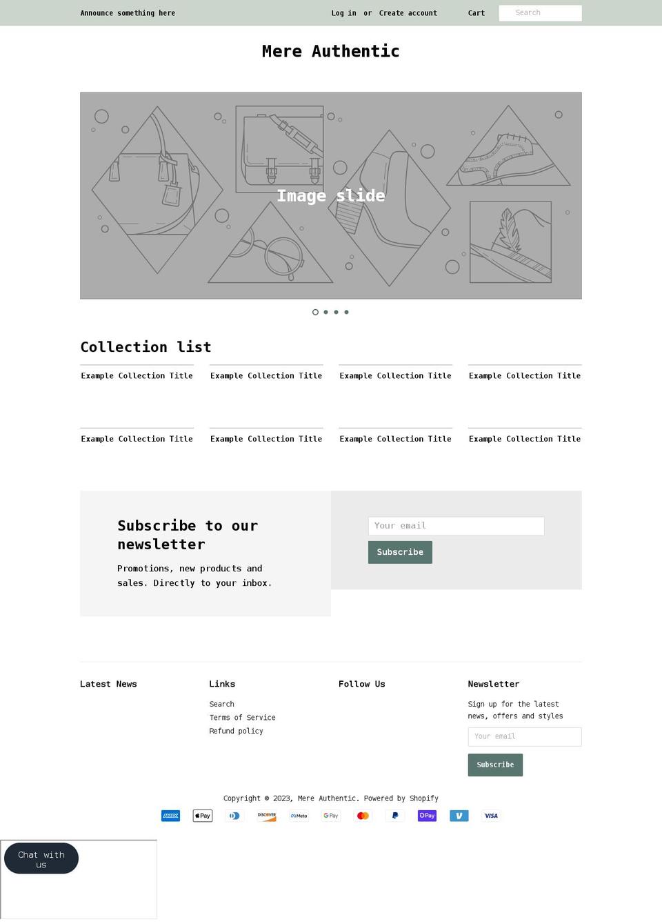 mereauthentic.com shopify website screenshot