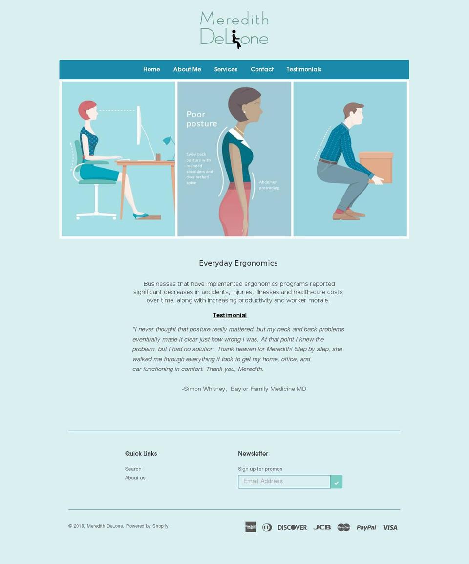 meredithdelone.com shopify website screenshot