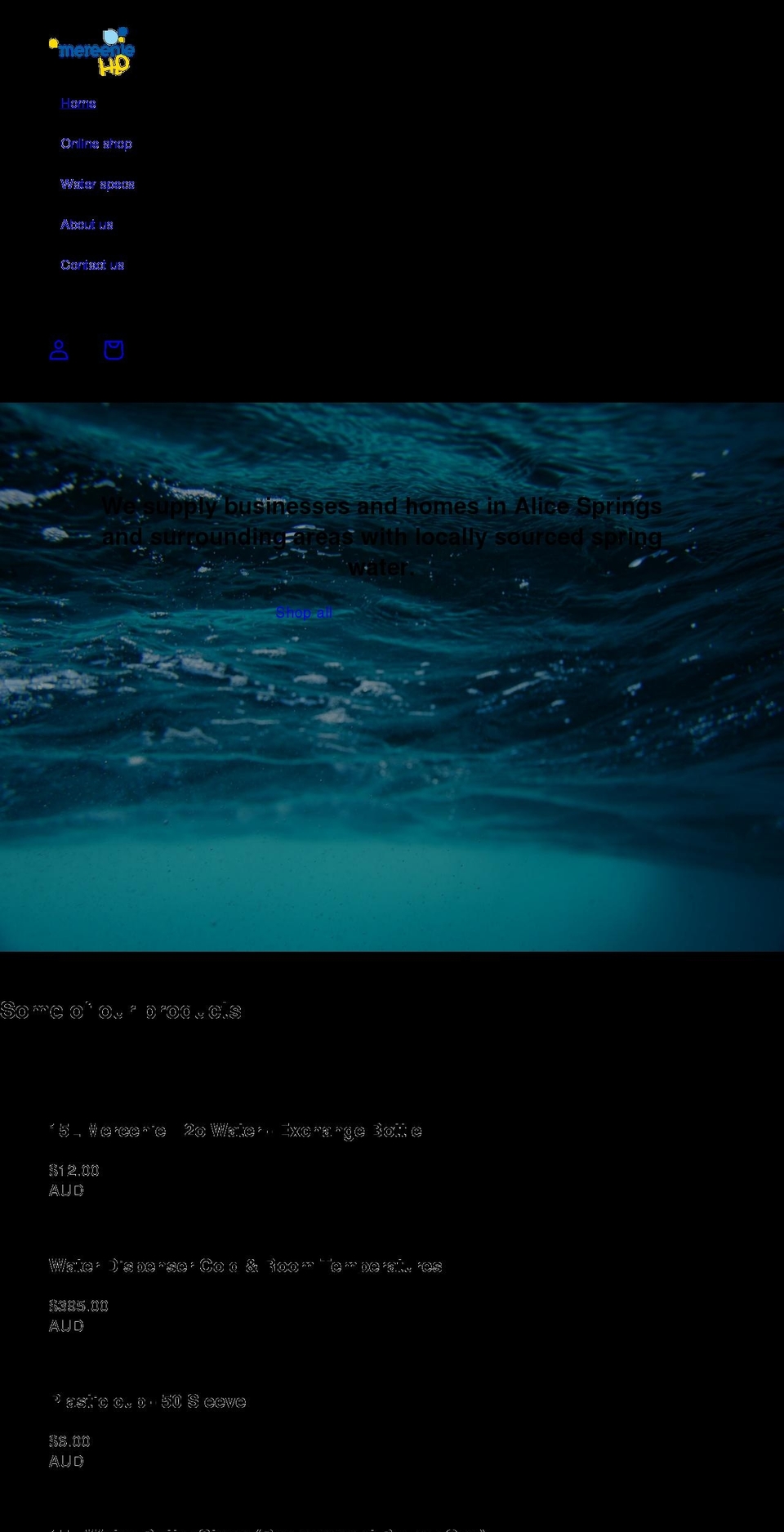 mereenieh2o.com.au shopify website screenshot