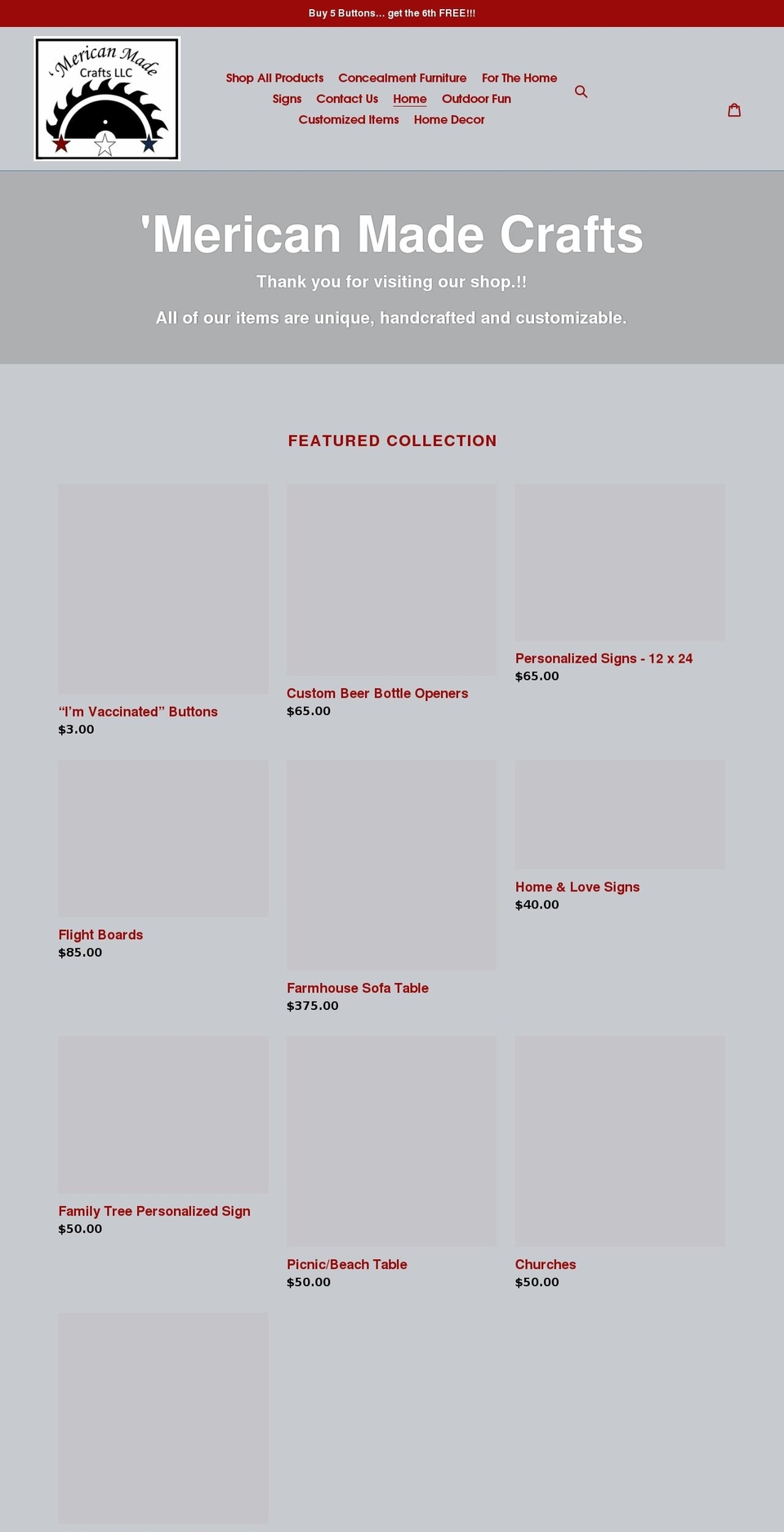 mericanmadecrafts.com shopify website screenshot