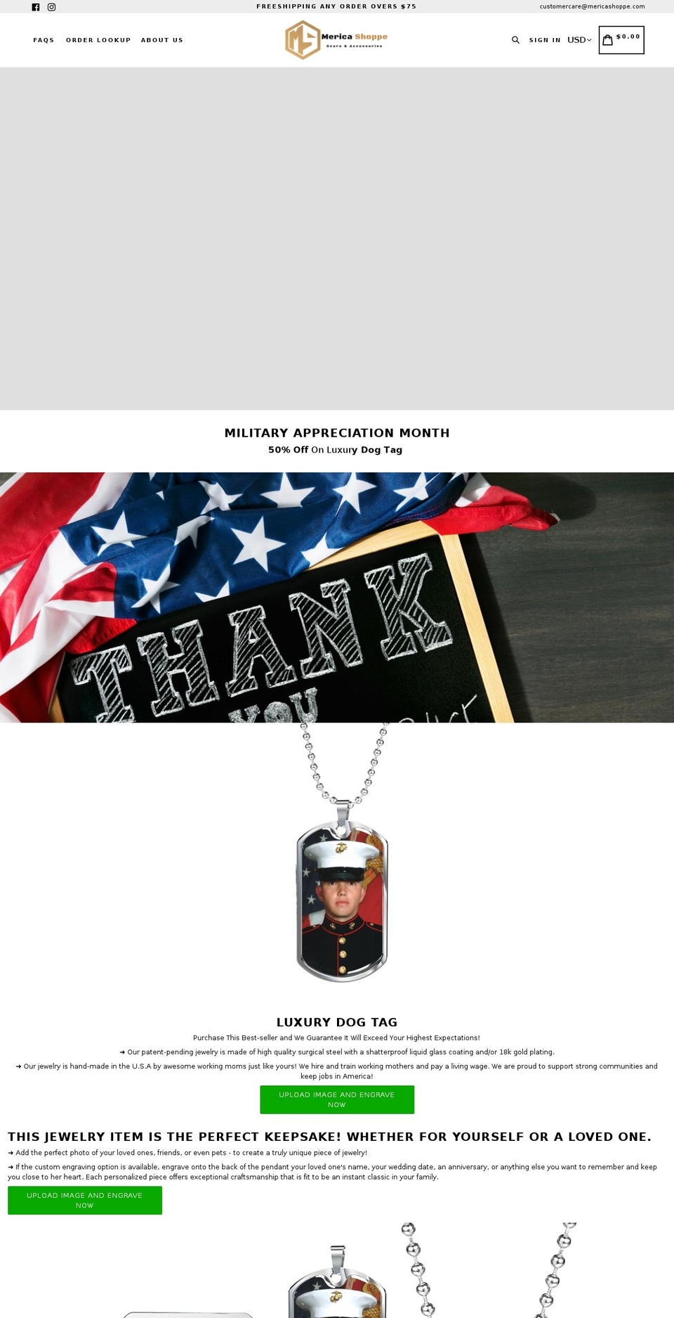 mericashoppe.com shopify website screenshot
