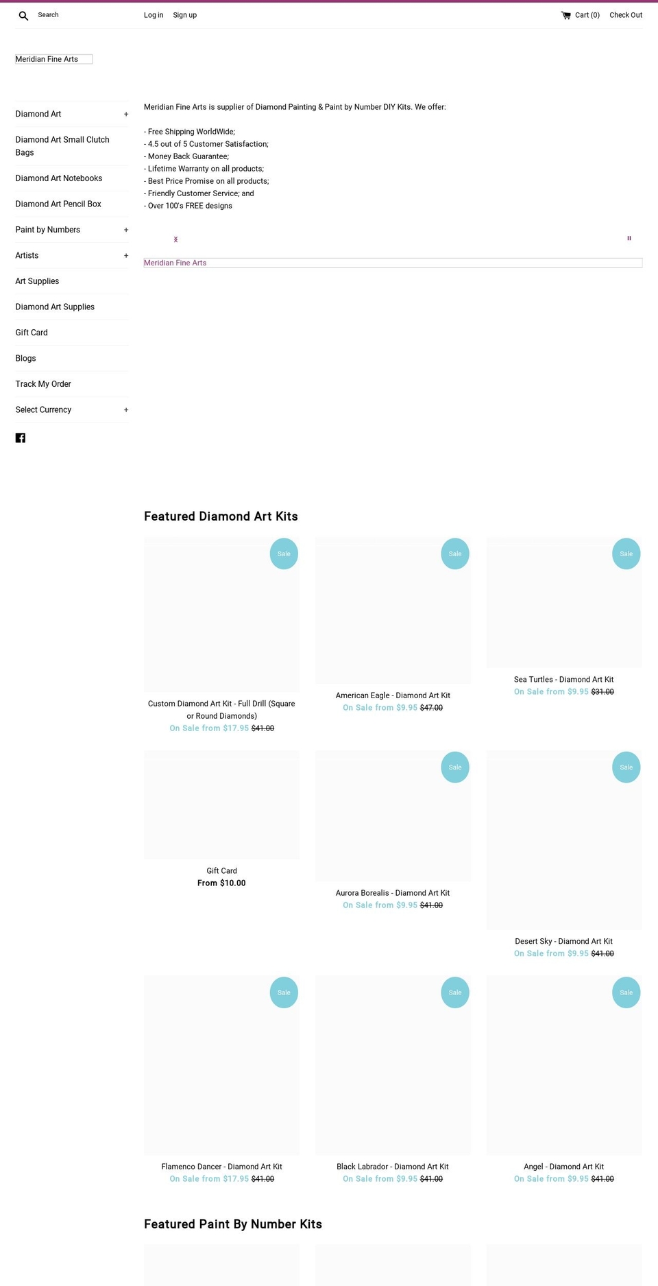 meridianfinearts.com shopify website screenshot