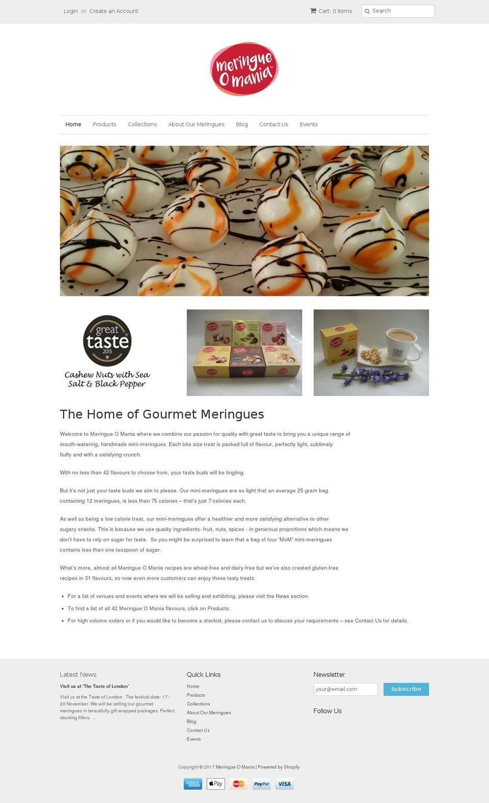 meringueomania.com shopify website screenshot
