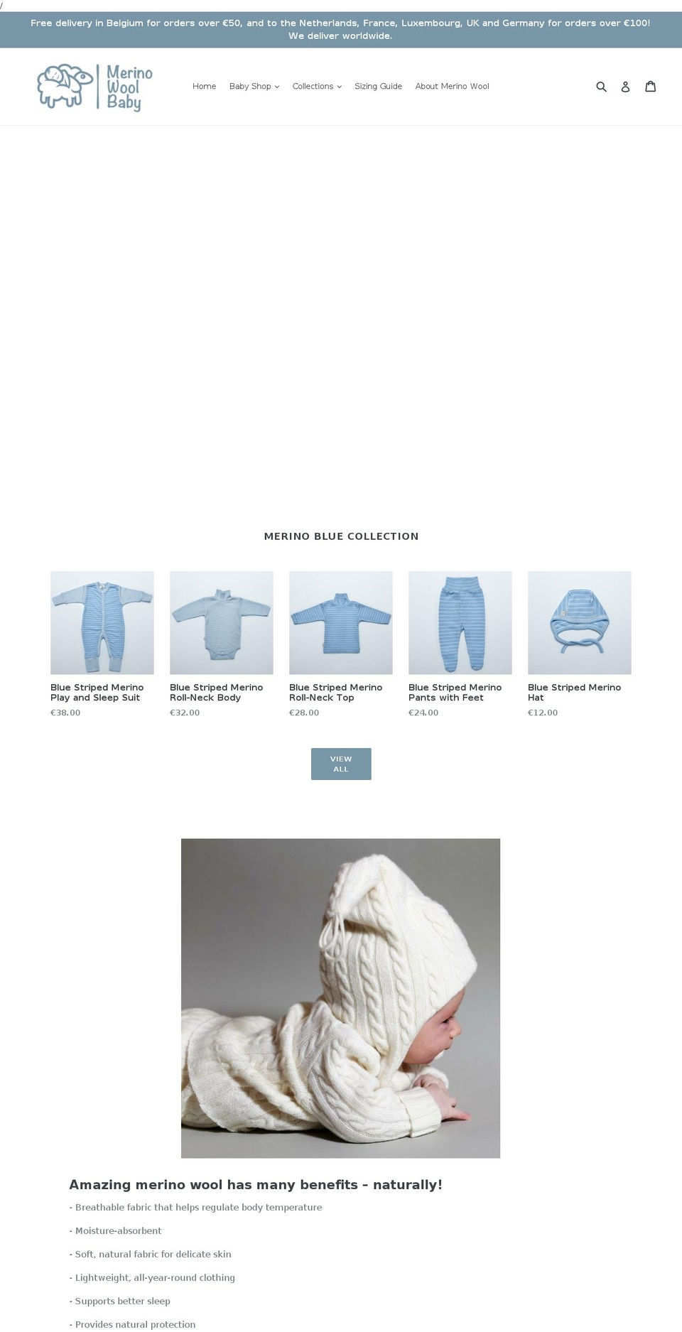 merinowoolbaby.be shopify website screenshot