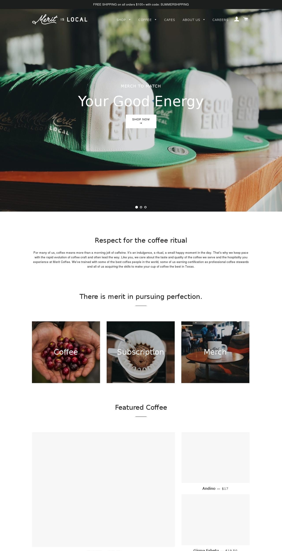 meritcoffee.com shopify website screenshot