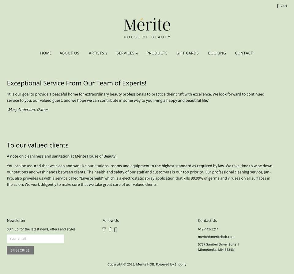 meritehouseofbeauty.com — Shopify storefront screenshot