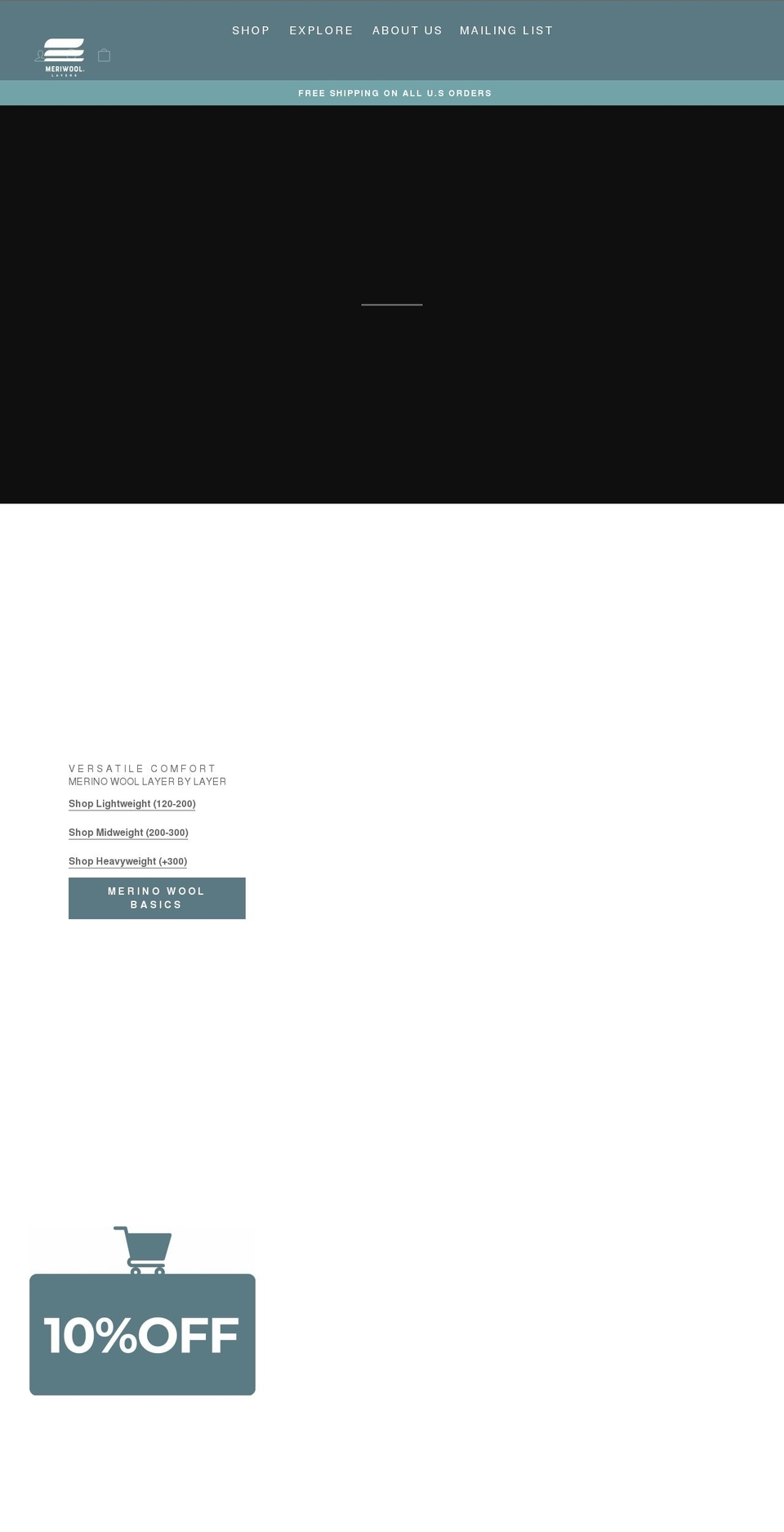 meriwoollayers.com shopify website screenshot