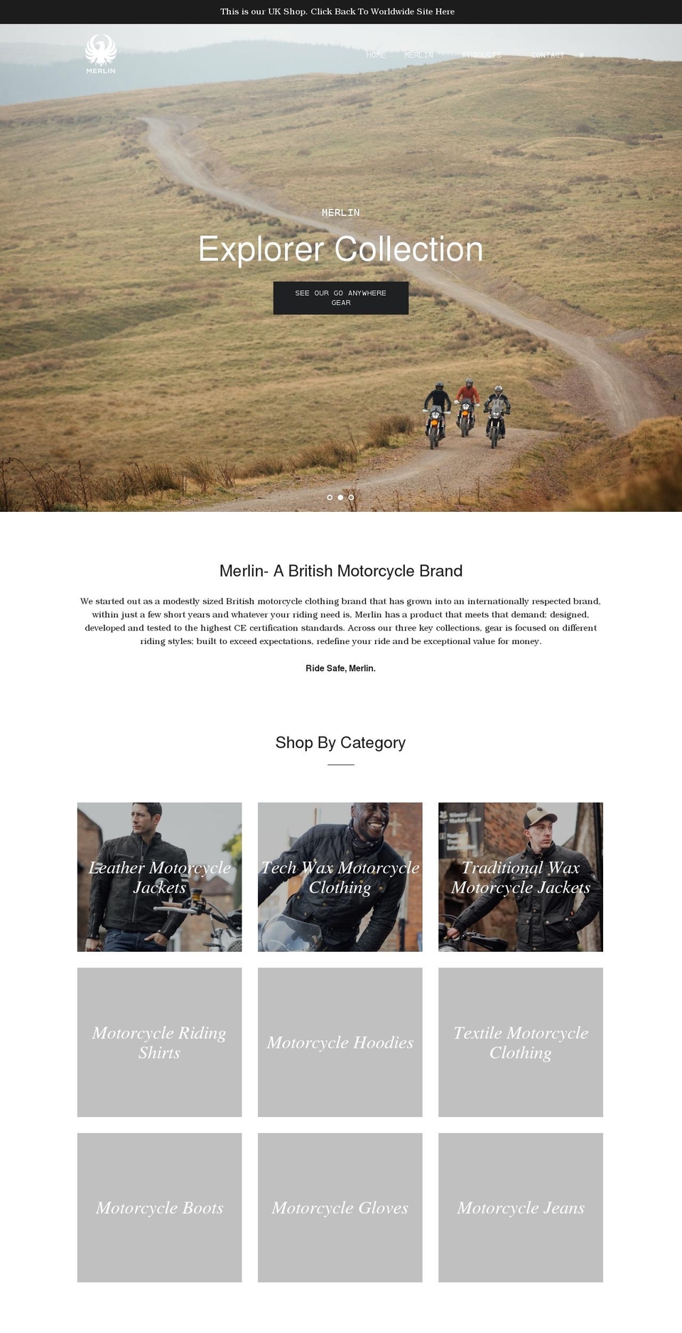 merlinbikegear.shop shopify website screenshot