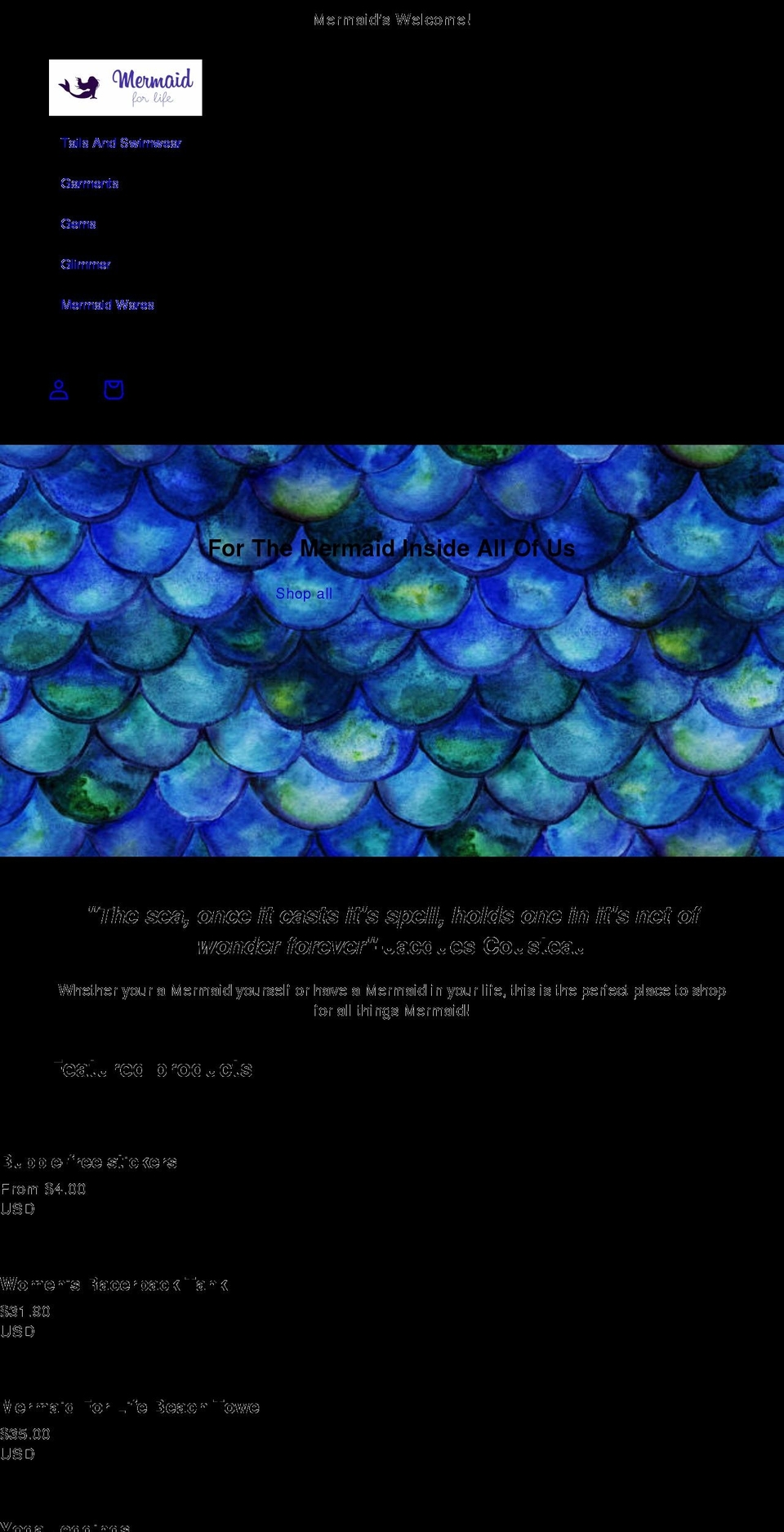 mermaidforlife.com shopify website screenshot