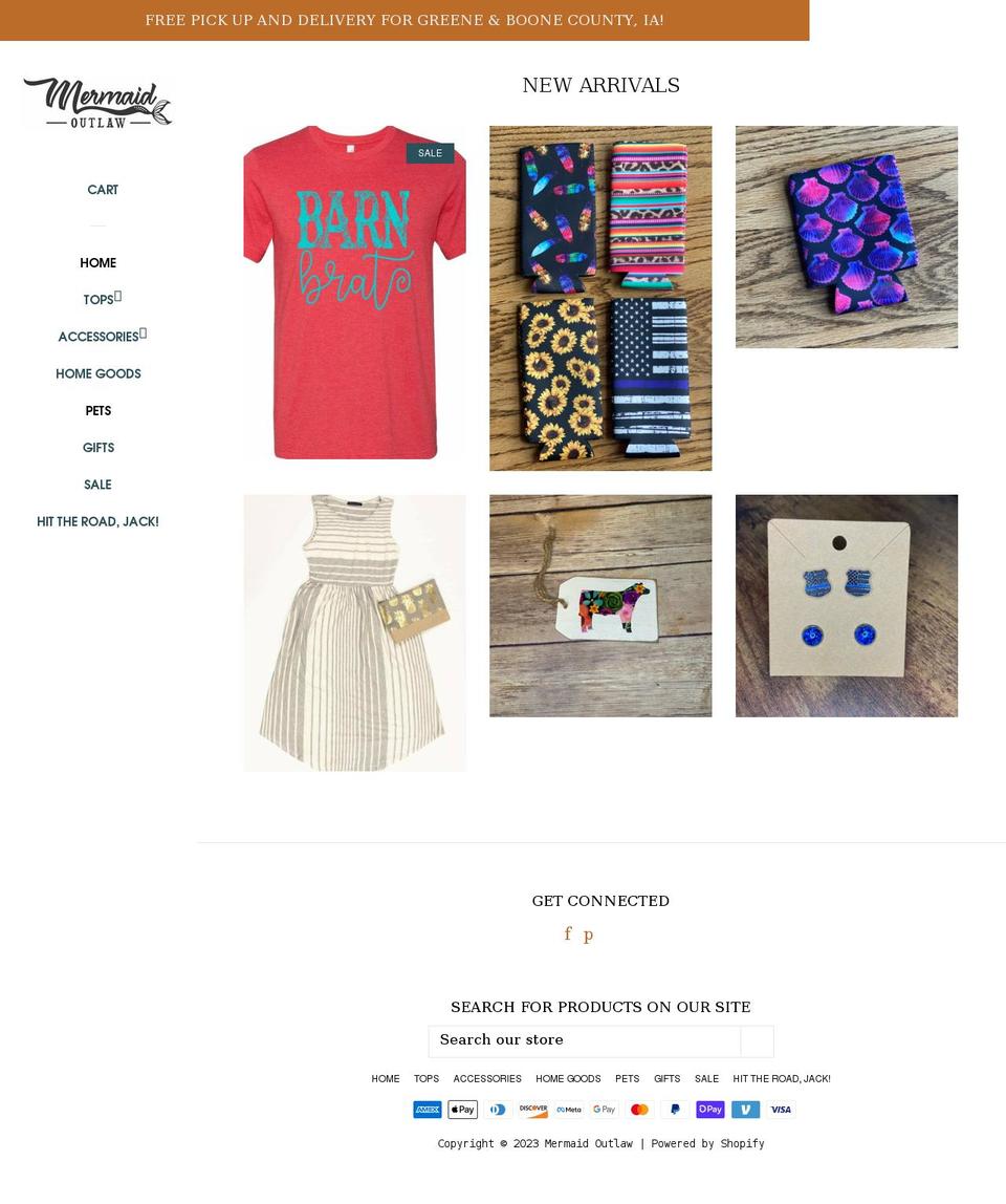 mermaidoutlaw.com shopify website screenshot