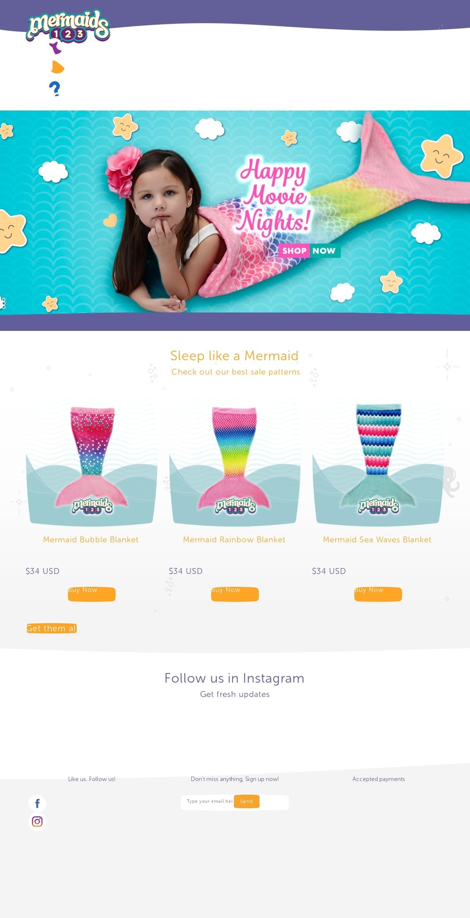 mermaids123.us shopify website screenshot