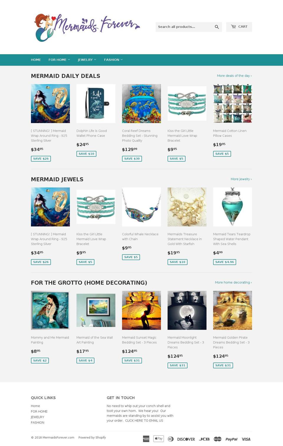 mermaidsforever.com — Shopify storefront screenshot