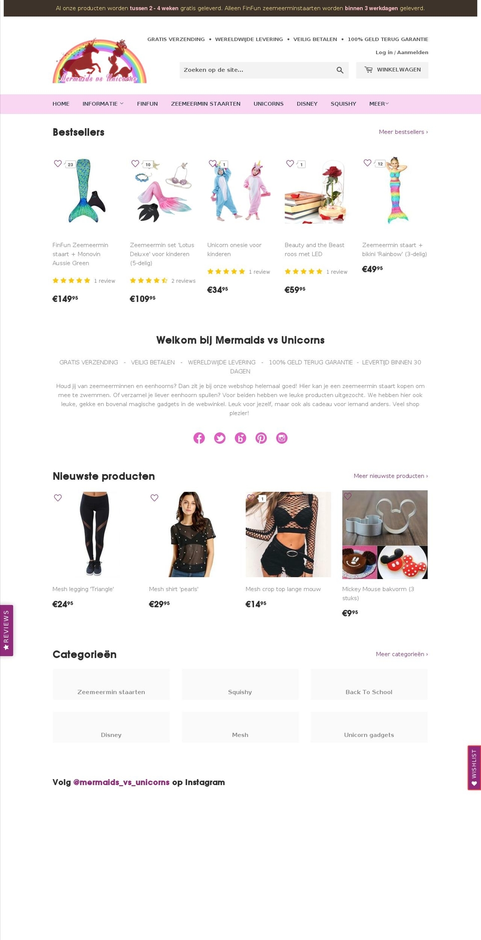 mermaidsvsunicorns.com — Shopify storefront screenshot