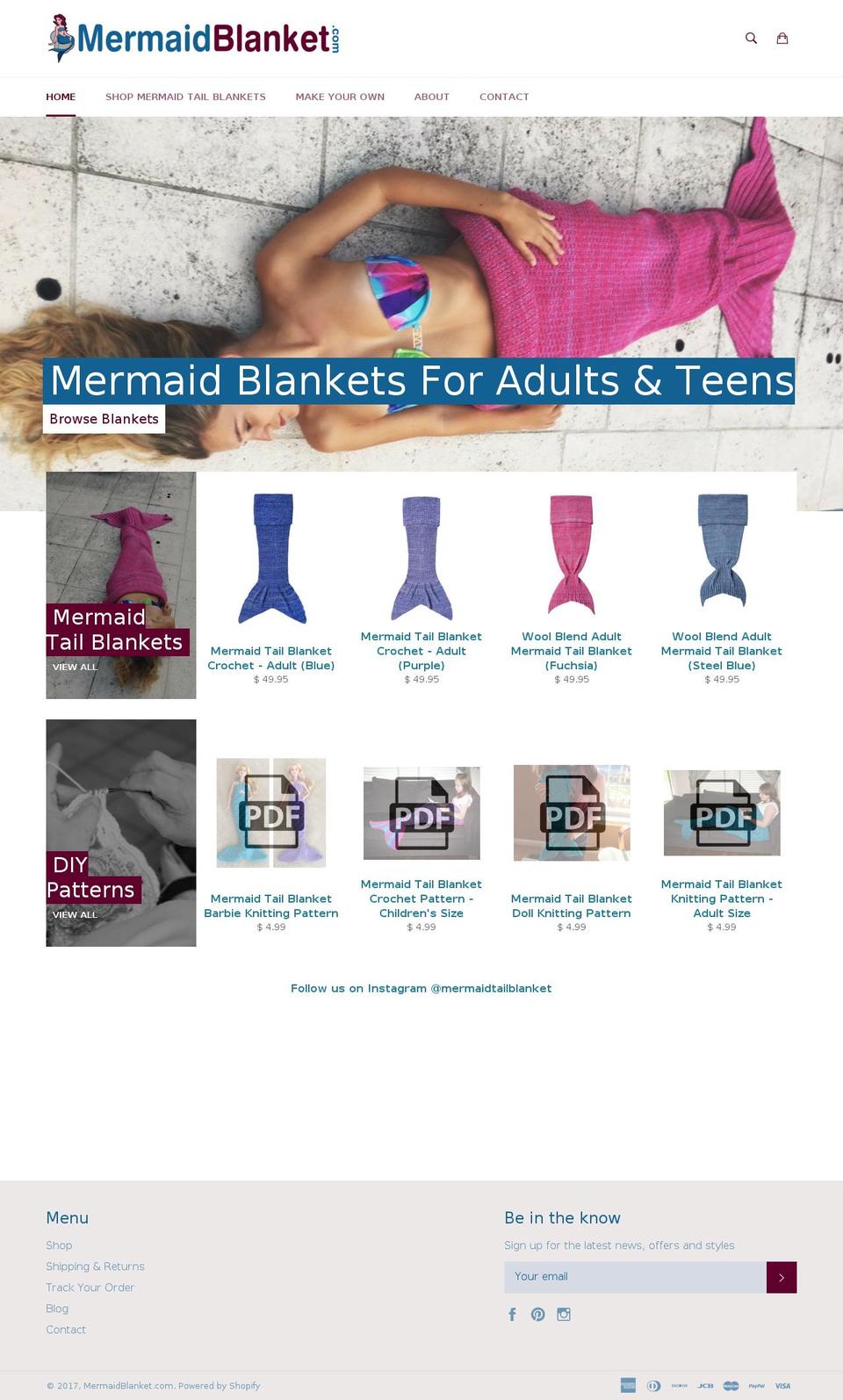 mermaidtailblanket.com shopify website screenshot