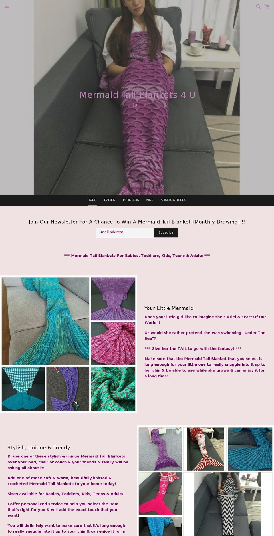 mermaidtailblankets4u.com — Shopify storefront screenshot