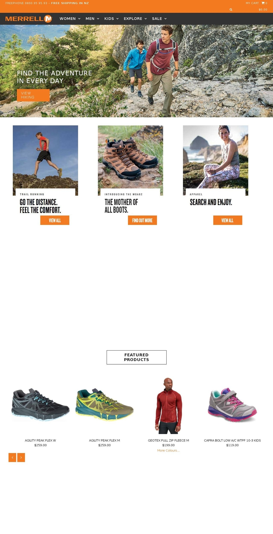 merrell.co.nz shopify website screenshot