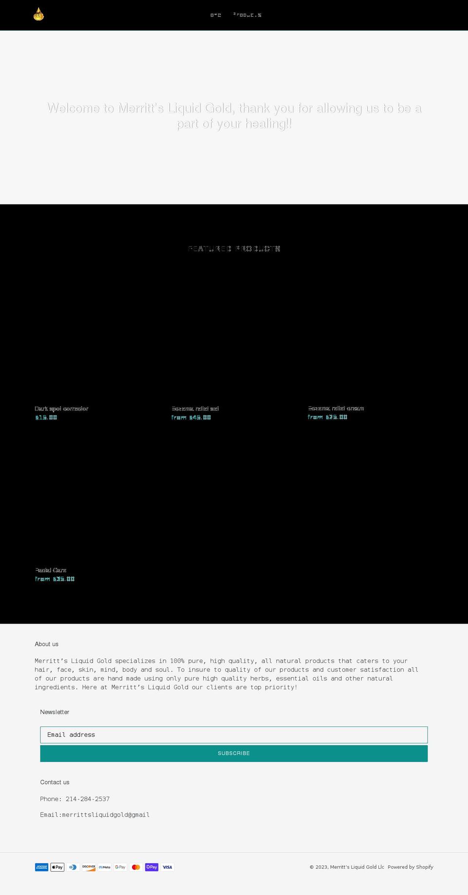 merrittsliquidgold.com shopify website screenshot