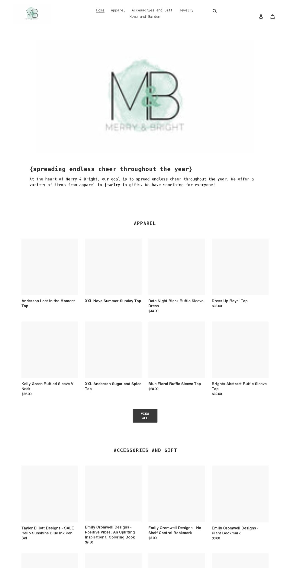merryandbrightboutique.com shopify website screenshot