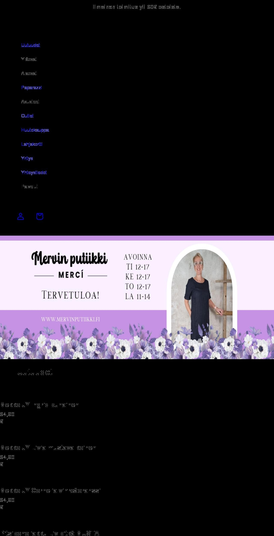 mervinputiikki.fi shopify website screenshot