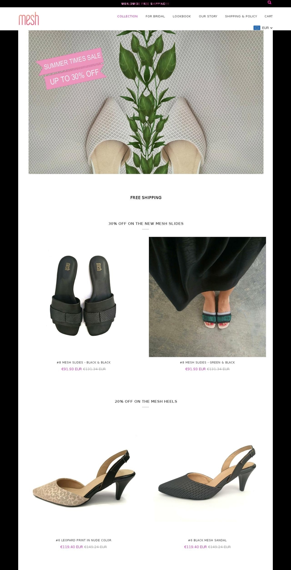 mesh.shoes shopify website screenshot