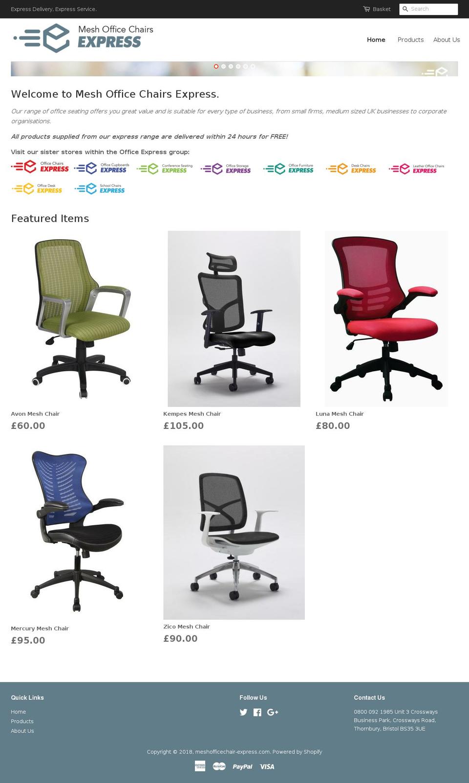 meshofficechair-express.com shopify website screenshot