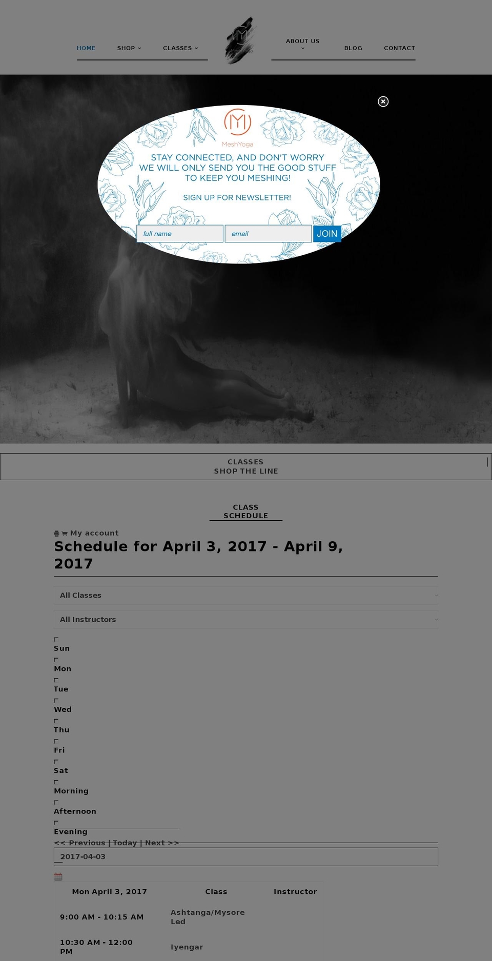 meshyoga.com shopify website screenshot