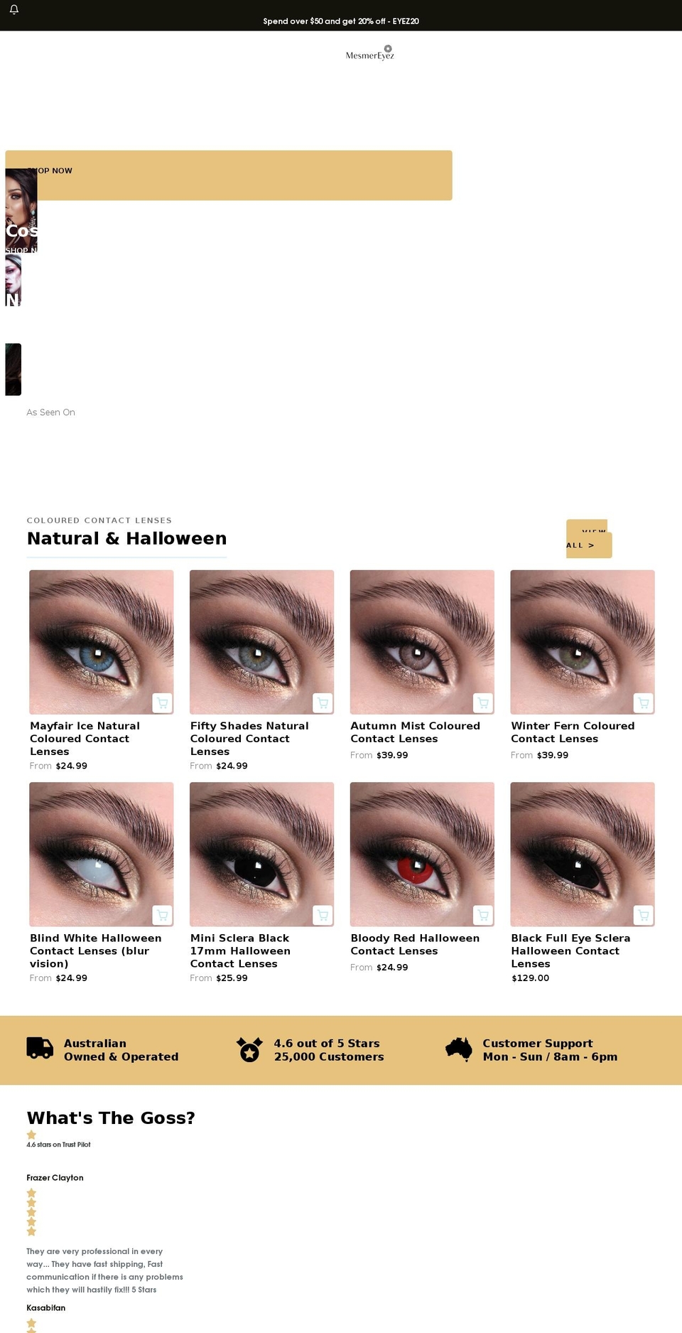 mesmereyez.com.au shopify website screenshot
