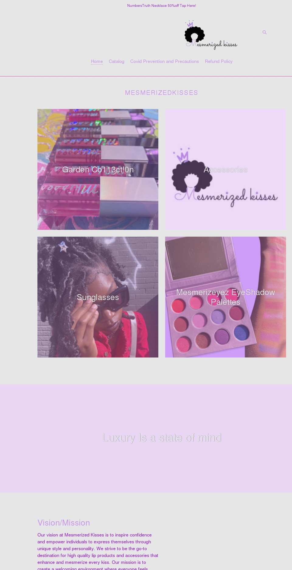 mesmerizedkisses.com shopify website screenshot