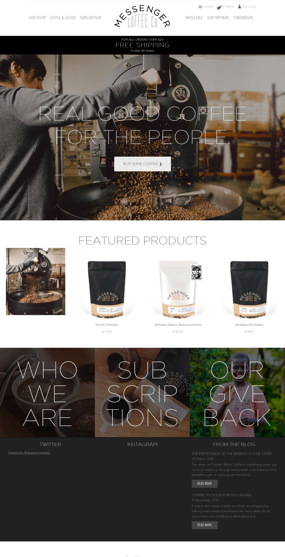 Coffee Shopify theme site example messengercoffee.co