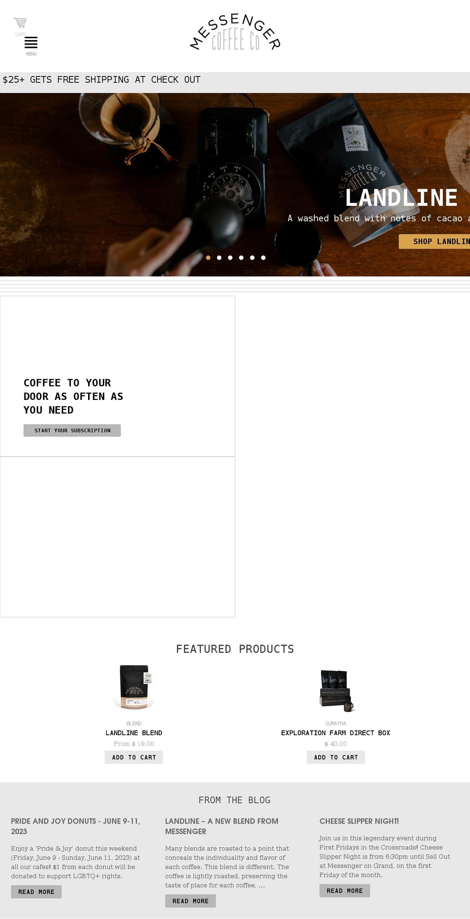 messengercoffee.myshopify.com shopify website screenshot