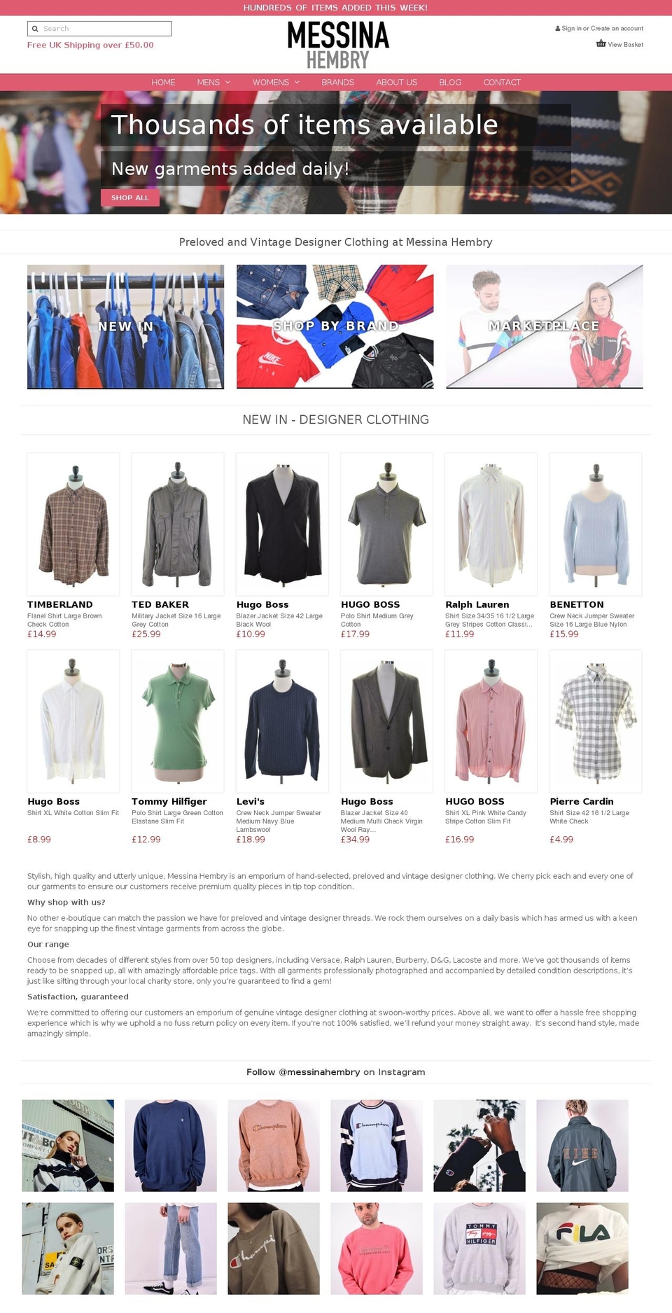 messinahembry.com shopify website screenshot