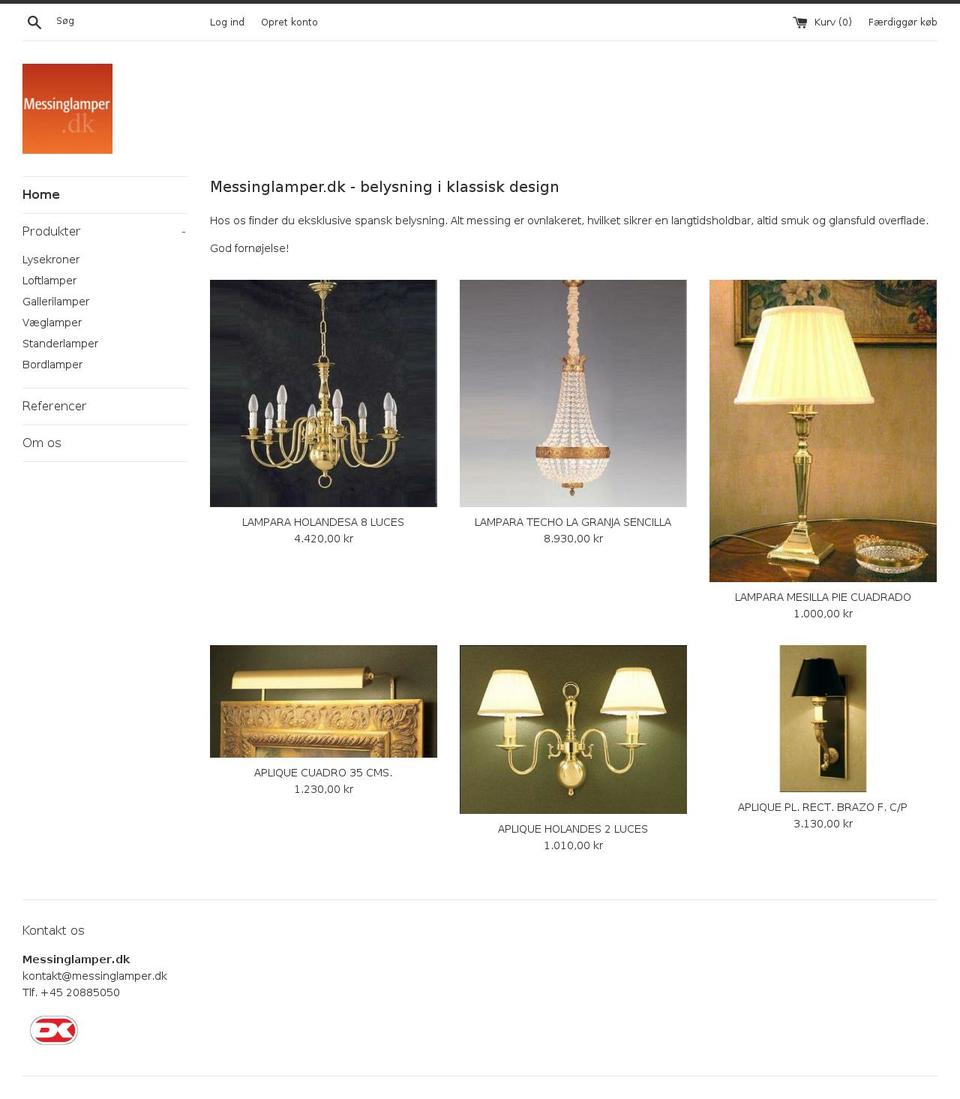 messinglamper.dk shopify website screenshot