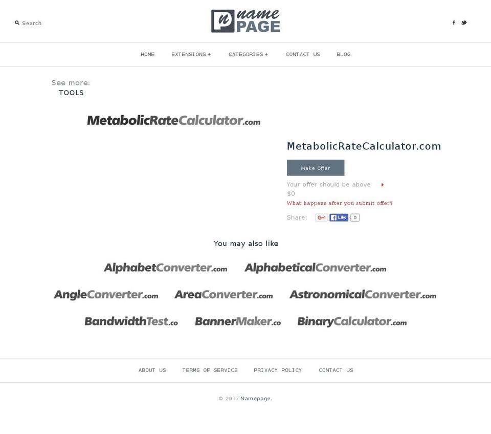 metabolicratecalculator.com shopify website screenshot
