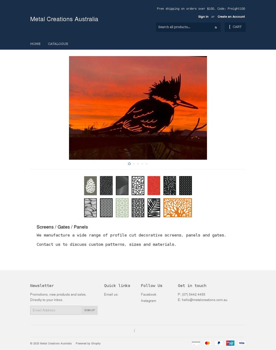 metalcreations.com.au shopify website screenshot