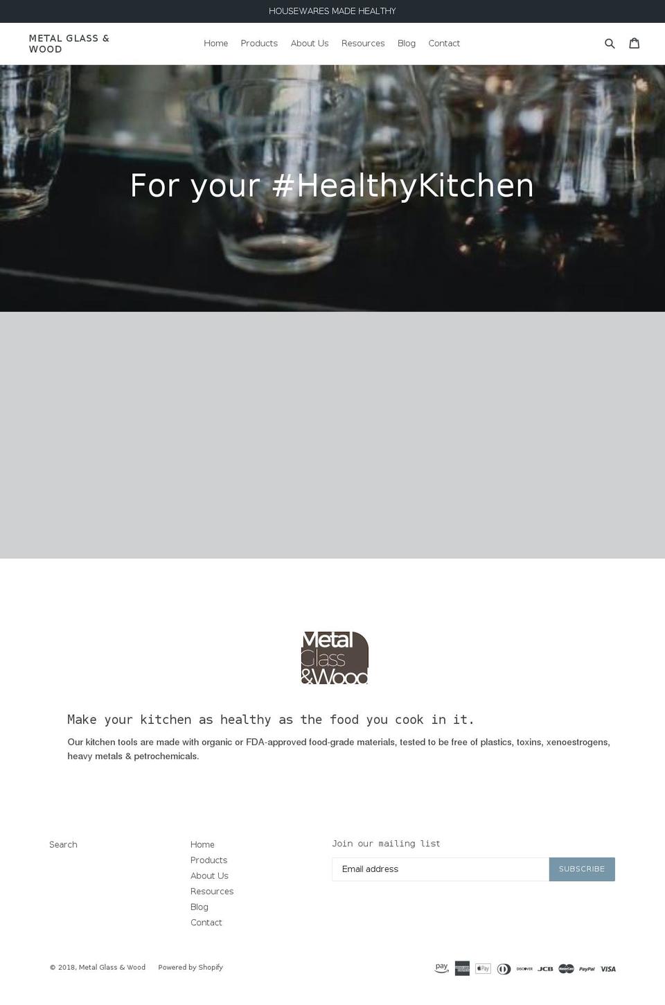 metalglassandwood.com — Shopify storefront screenshot