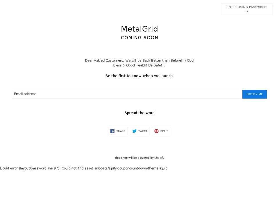 metalgrid.store shopify website screenshot