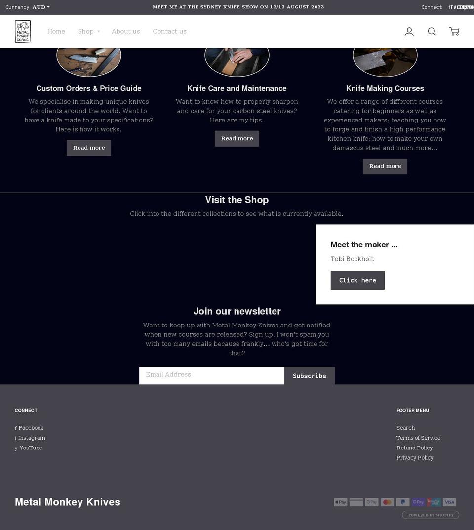 metalmonkeyknives.com.au shopify website screenshot