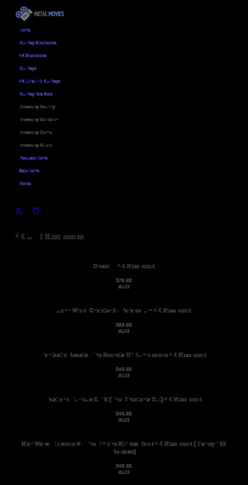 metalmovies.com shopify website screenshot