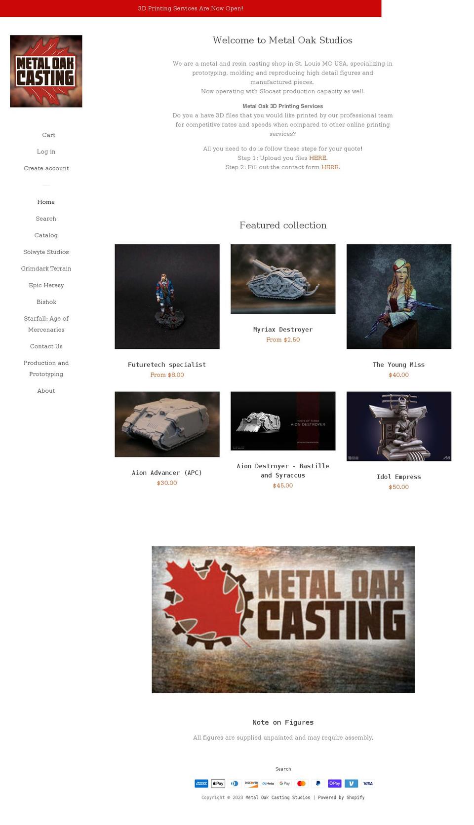 metaloakcastingstudios.com shopify website screenshot