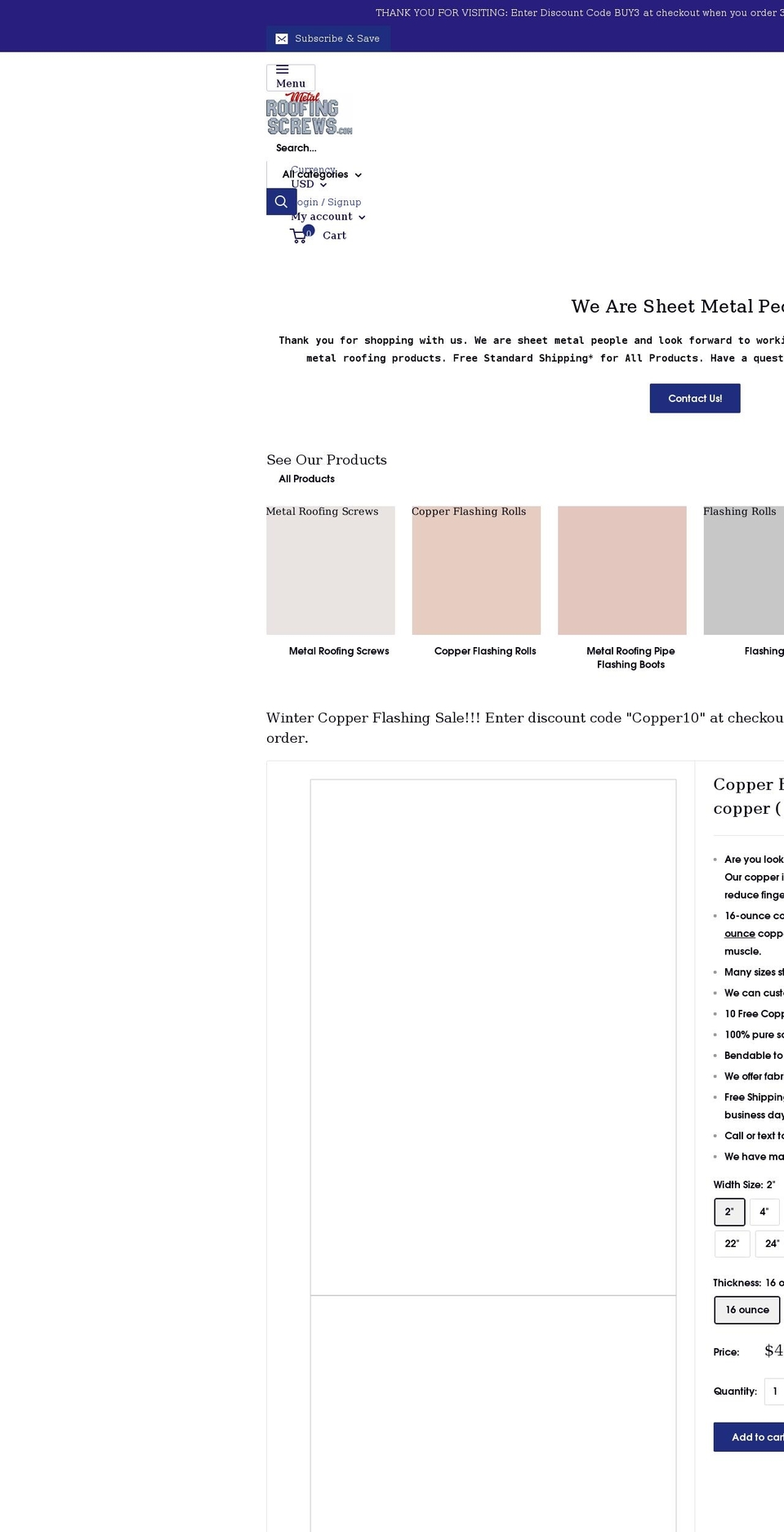 metalroofingscrews.com shopify website screenshot