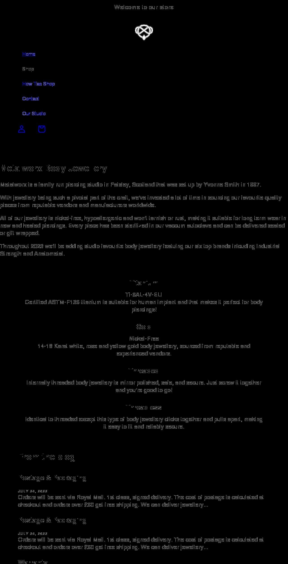 metalworxbodyjewellery.com shopify website screenshot