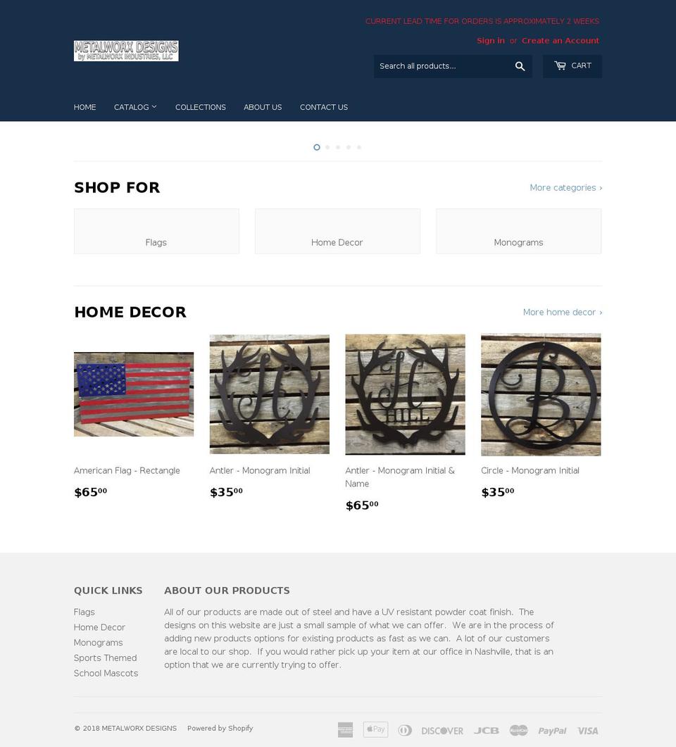metalworxdesigns.com — Shopify storefront screenshot