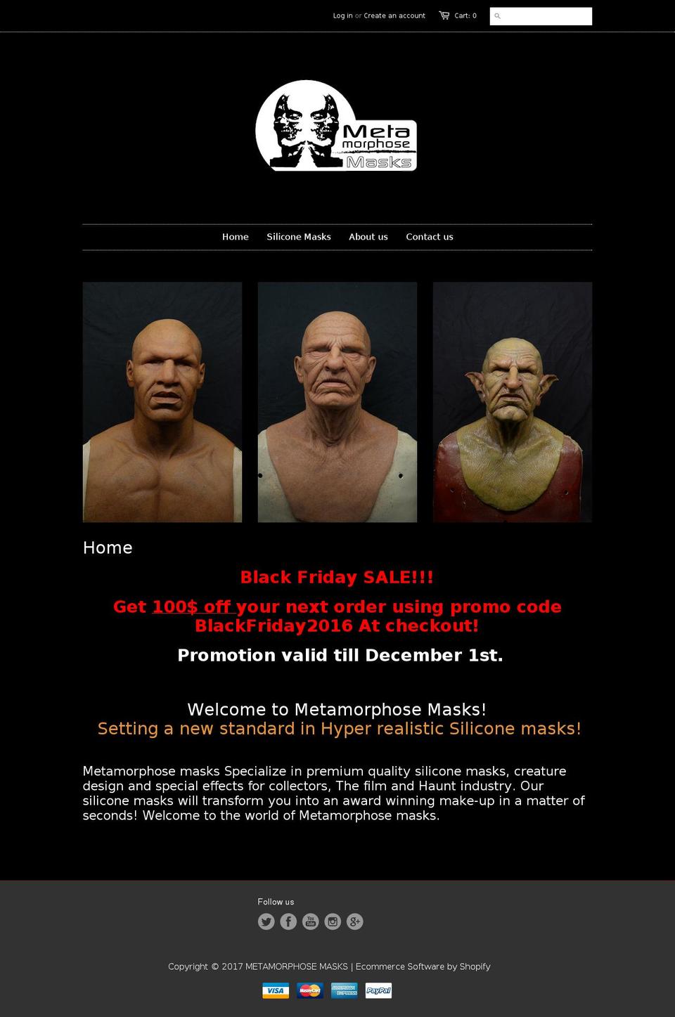 metamorphosemasks.com shopify website screenshot