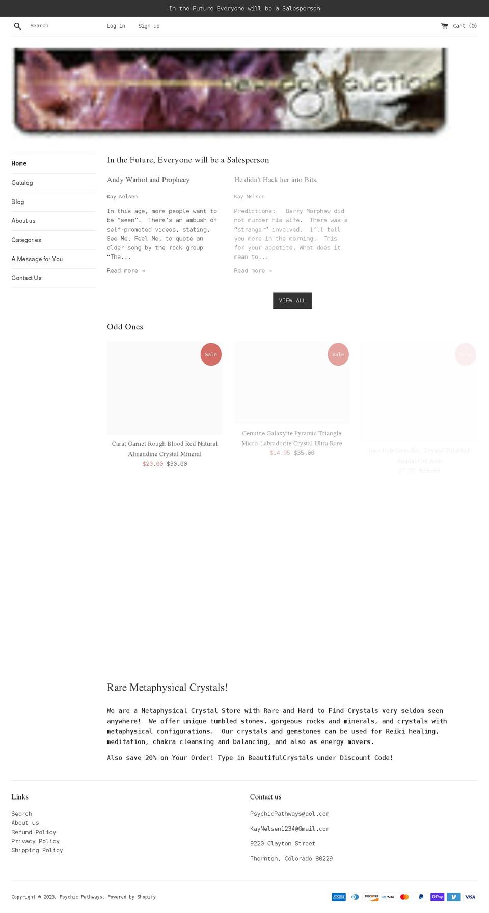 metaphysicalcrystals.net shopify website screenshot
