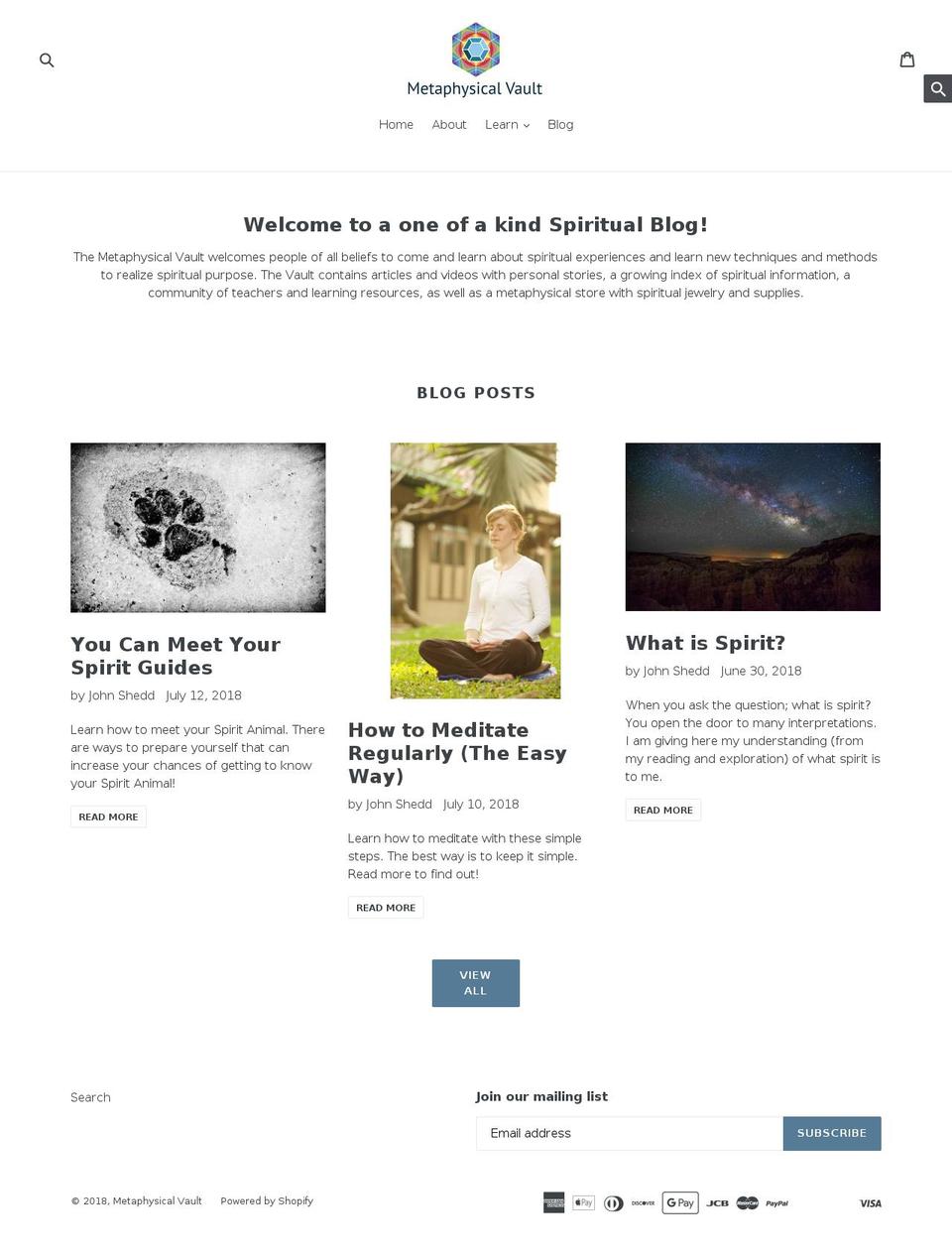 metaphysicalvault.com shopify website screenshot
